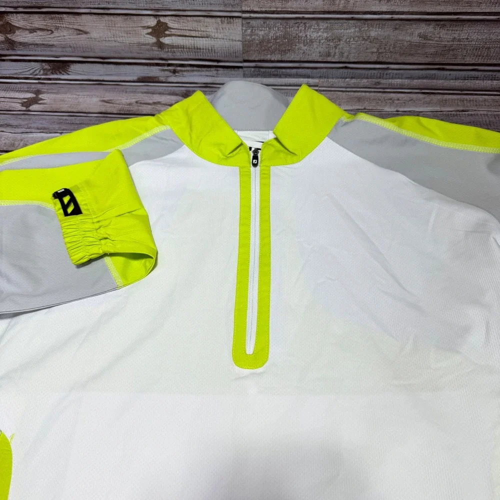 FootJoy 1/4 Zip Pullover Men‎ Large Lime Green White Grey Logo Golf Windbreaker
